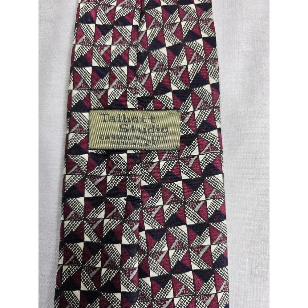Vintage Robert Talbott Tie Mens‎ Burgundy Red Silk Geometric Made USA 90s